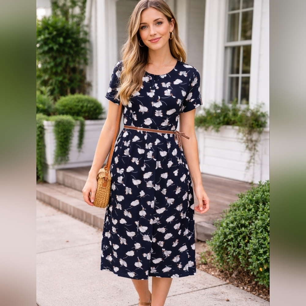 Few Moda New York Navy Floral Dress Size small new with tags #109